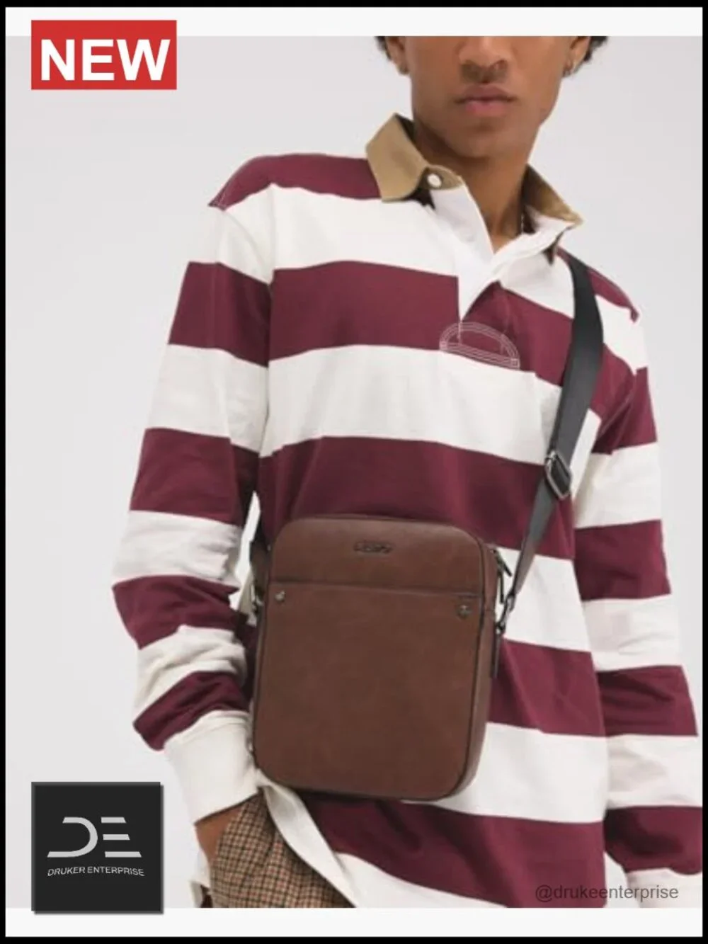 Crossbody Bag with Adjustable Strap, Faux Leather, 2 Compartments
